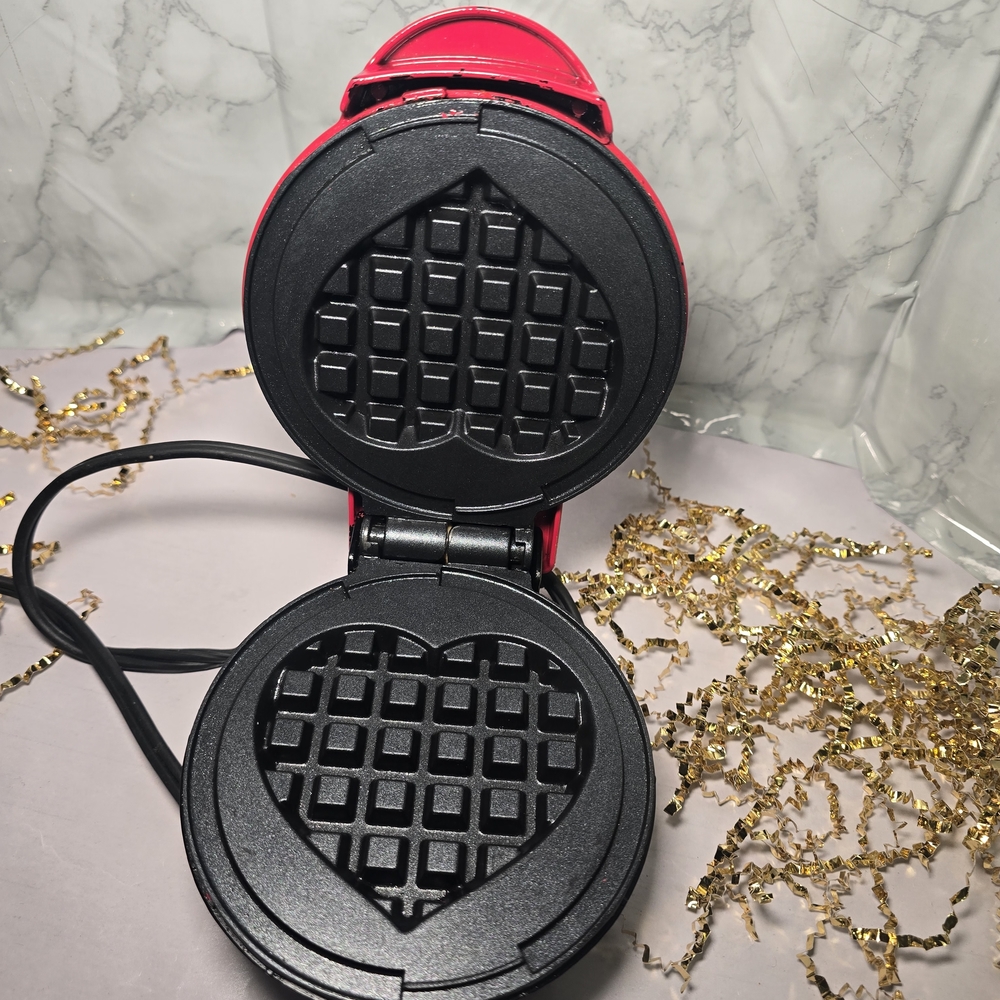 Heart-Shaped Waffle Maker in Red and Black